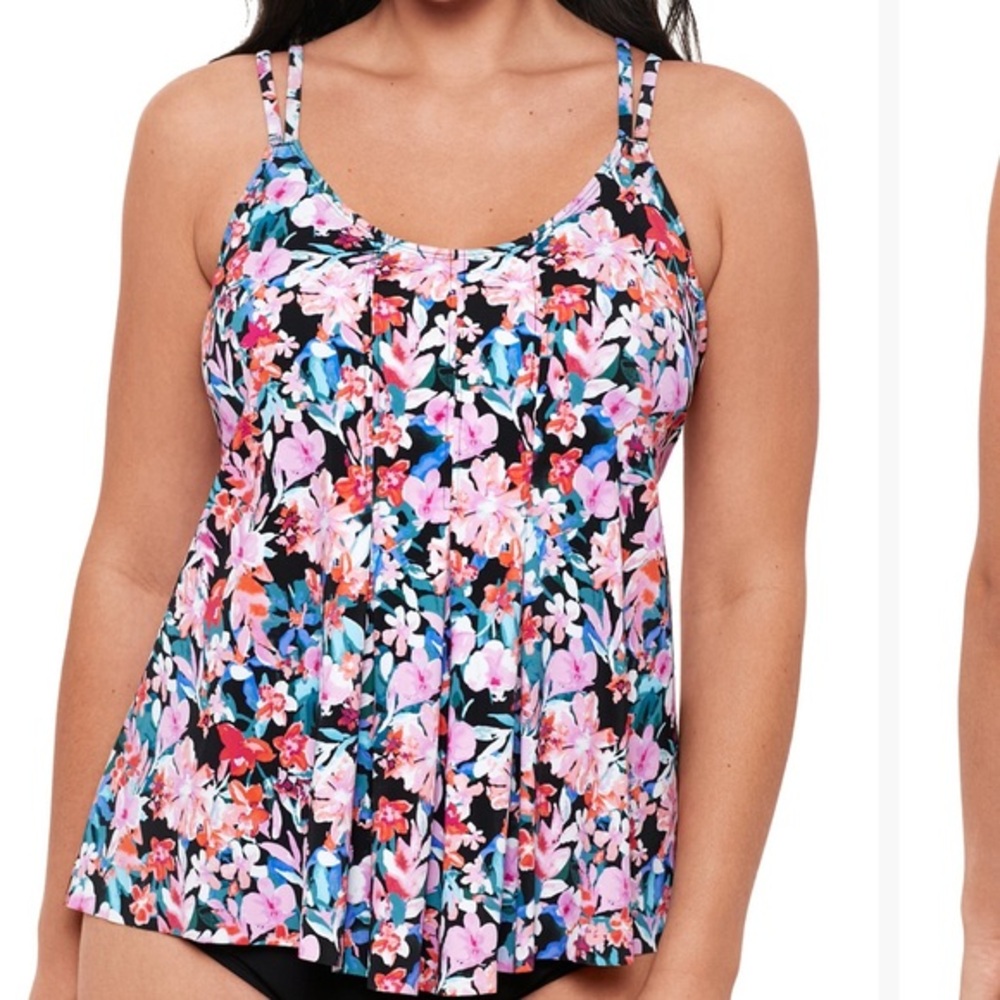 Swim Solutions NEW‎ $78 Women's Blushing Pleated Tankini Swim Top 14 M L
